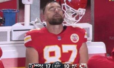 Travis Kelce for the first time sat down in tears after Chiefs’ loss to the Houston Texans last night, blaming Taylor Swift for coming with bad luck and misfortune.